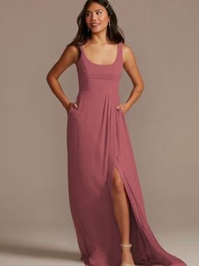 david's bridal scoop neck bridesmaid dress | Dresses | Full Skirt With One Shoulder Wine Size 6 Sleek, sculptural, and rich soi:structured_boning Color:Original (as pictured)